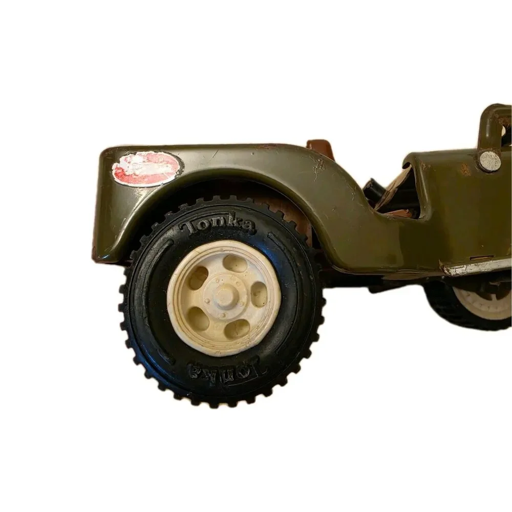 Vintage Tonka Toys Pressed Steel Green Army Jeep Single Star